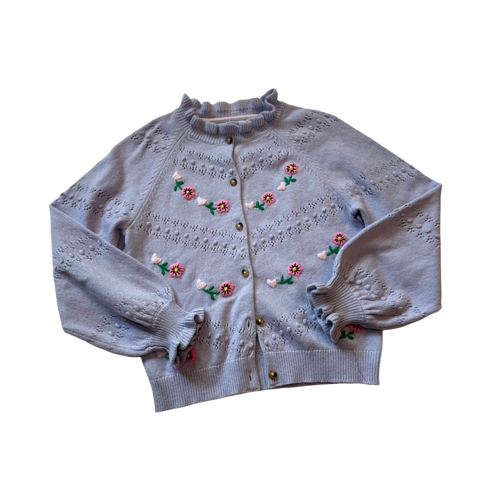 Mini Boden Faye lilac floral embroidered cardigan